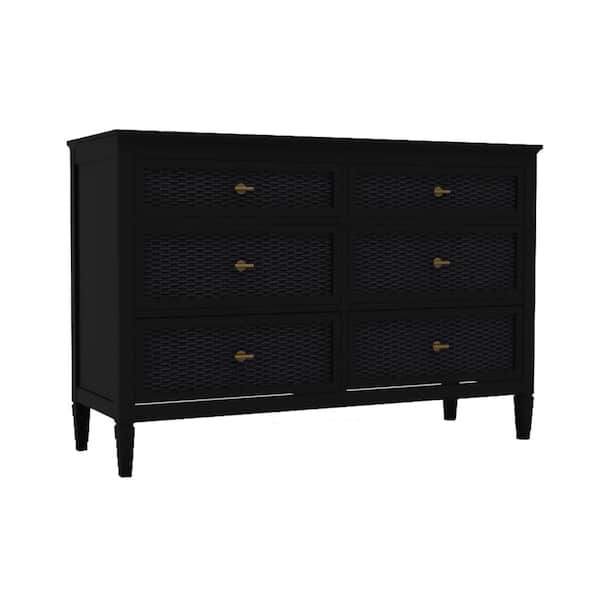 Home Decorators Collection Marsden Black 6-Drawer Cane Dresser (54 in W. X 36 in H.)