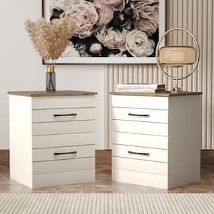 Elis 2-Drawers Ivory with Knotty Oak Side table Nightstand (Set of 2)