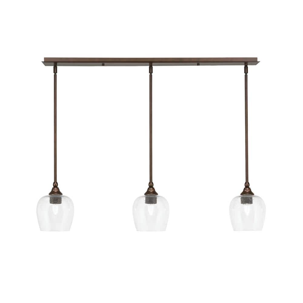 Livingston 100-Watt 3-Light Bronze Shaded Pendant Light with 6 in. Clear Bu