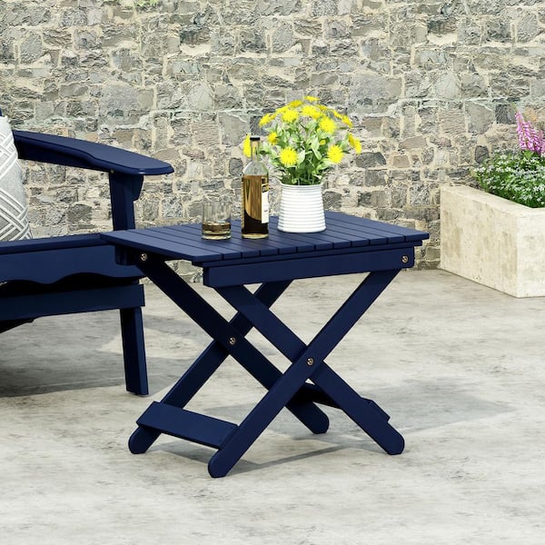 Unbranded Navy Blue 15 in. D x 22.75 in. W x 18.25 in. H Outdoor Folding Acacia Wood Side Table for Patios, Backyards
