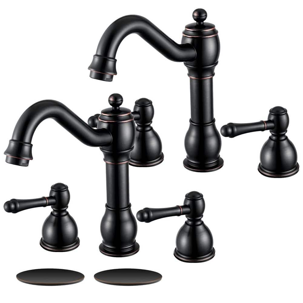 Double Handles 8 in. Widespread Bathroom Faucet 3-Hole Sink Faucet with Pop-Up Drain in Oil Rubbed Bronze (2-Pack) price history on PriceWatchPro