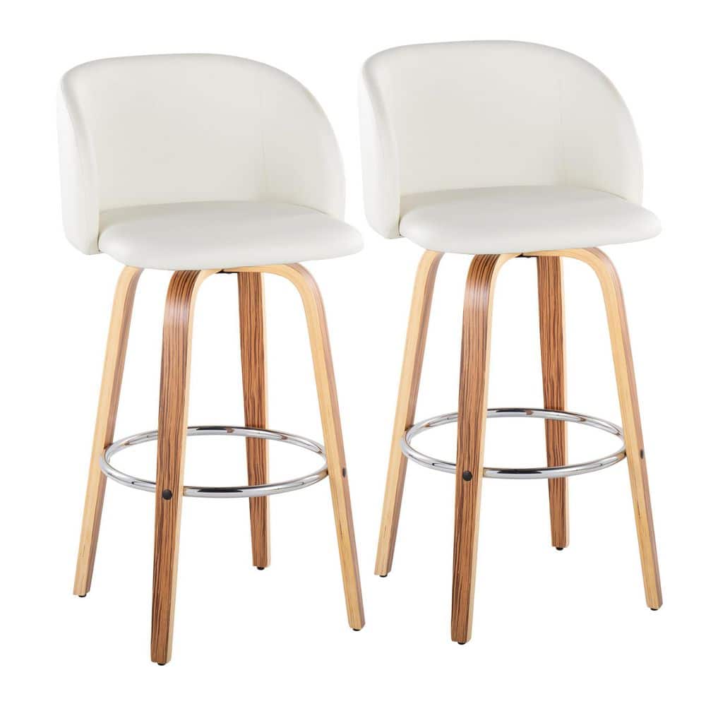 "Fran 29"" Zebra Wood and White Faux Leather Fixed-Height Bar Stool with Chrome Round Footrest (Set of 2) LYW" price history on PriceWatchPro