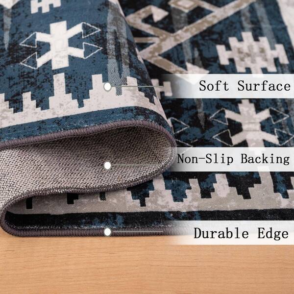 8 ft. x 10 ft. Black Blue Abstract Washable for Bedroom, Dining Room, Living Room Area Rug