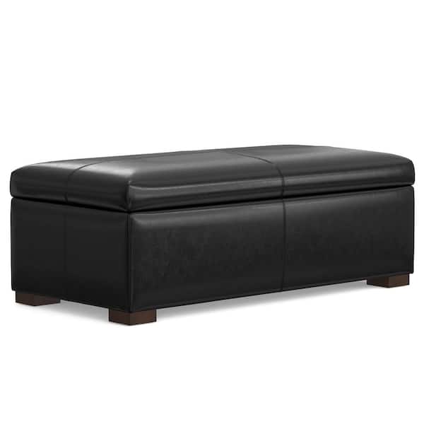 Gabbie 48 in. Rectangle Storage Ottoman in Midnight Black PU Black faux leather, Assembled