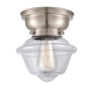 Oxford 7.5 in. 1-Light Brushed Satin Nickel Flush Mount with Clear Glass Shade