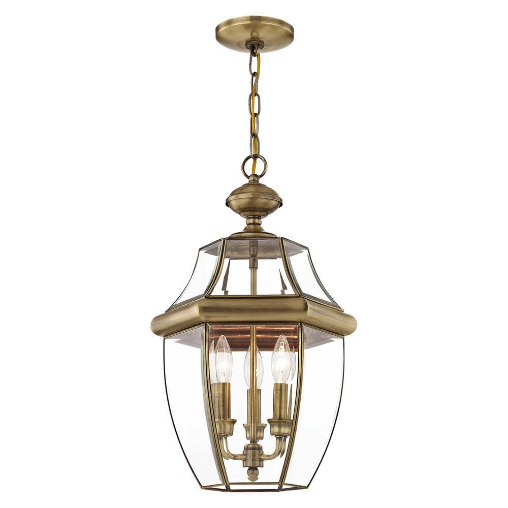 Monterey Antique Brass 3-Light Outdoor Pendant with Clear Beveled Glass