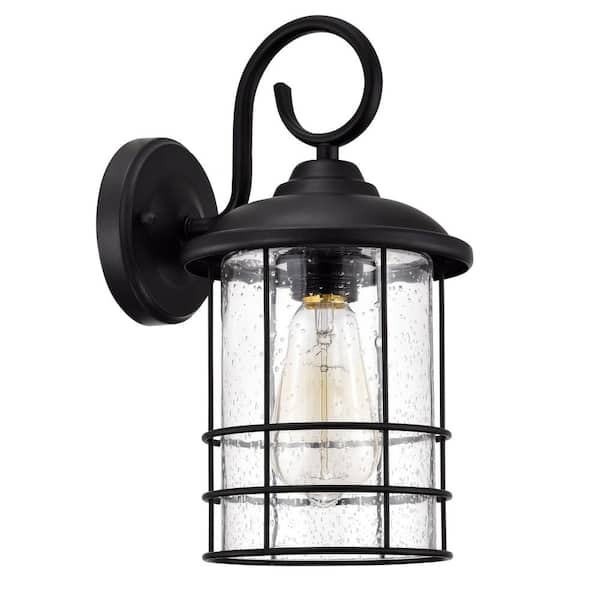Unbranded 12.4 in. Matte Black Outdoor Wall Lantern Sconce with Clear Seeded Glass Shade Weather Resistant