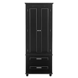 15.7 in. W x 24 in. D x 62.5 in. H Ready to Assemble Floor Base Kitchen Cabinet in Black with 2-Doors and 2-Drawers