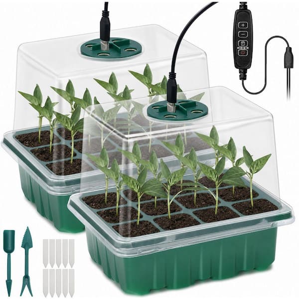 Seed Starter Trays with Humidity Dome, Indoor Mini Greenhouse Propagation Station for Seed Germination 2-Pack
