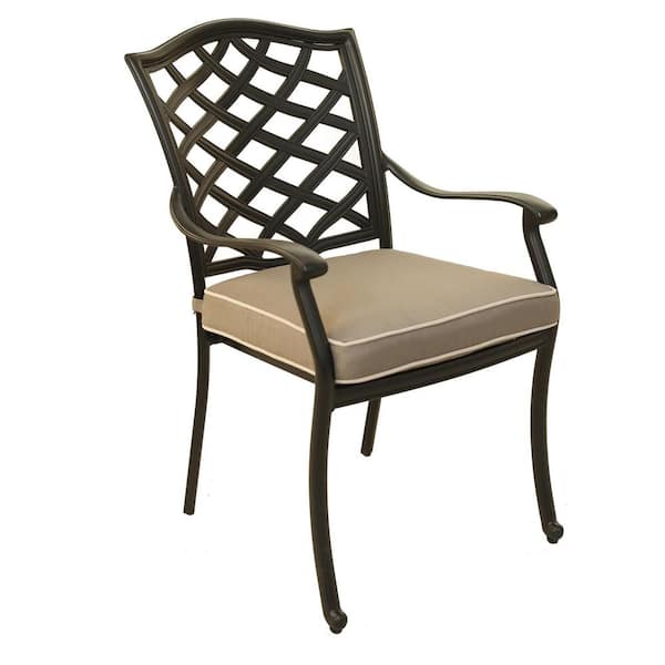 Mondawe Dark Black Flame Aluminum Outdoor Lounge Dining Chair with Taupe Cushions for Garden Patio(2-Pack)