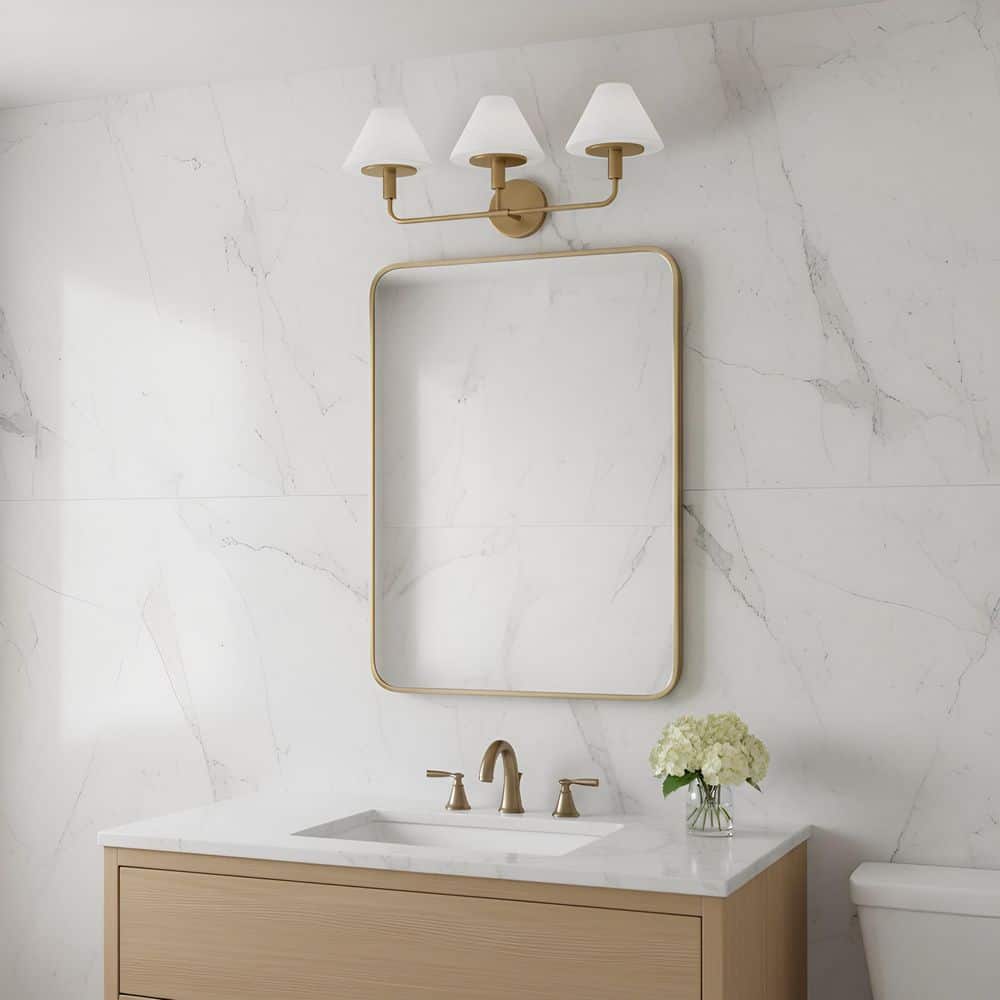 Mendota 27 in. W x 11 in. H 3-Light Satin Brass Dimmable Large Wall Sconce with Opal Etched Glass Shades price history on PriceWatchPro