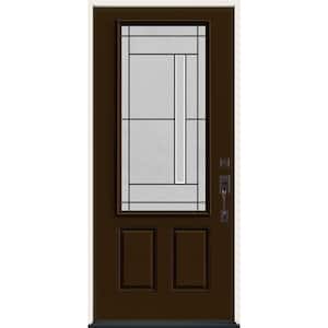 36 in. x 80 in. Left Hand 3/4 Lite Atherton Decorative Glass Dark Chocolate Steel Prehung Front Door
