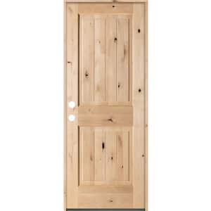 32 in. x 80 in. Rustic Knotty Alder Square Top V-Grooved Right-Hand Inswing Unfinished Wood Prehung Front Door