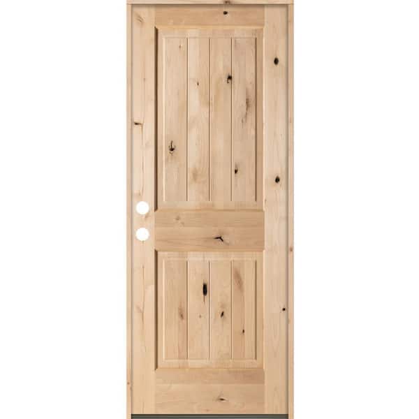 Krosswood Doors 32 in. x 80 in. Rustic Knotty Alder Square Top V-Grooved Right-Hand Inswing Unfinished Wood Prehung Front Door