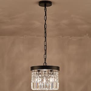 10 in 3-Light Modern Mini Pendant Light Black Crystal Kitchen Island Hanging Chandelier