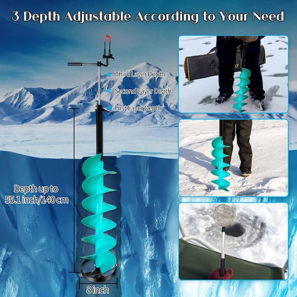 Cisvio Ice Fishing Auger, 3 Adjustable Depths Up to 55 in