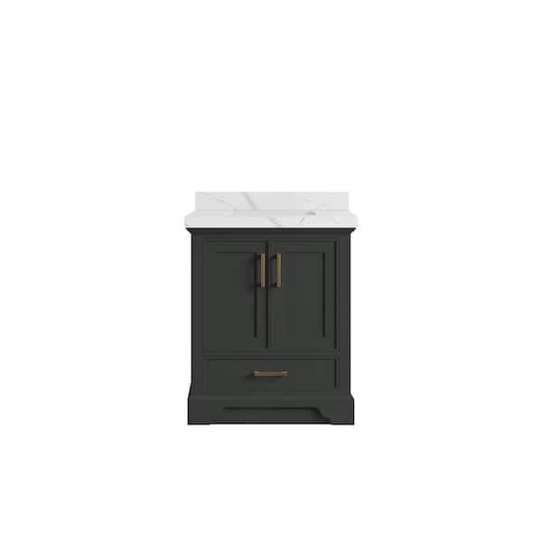 Charlotte 30 in. W x 22 in. D x 36 in. H Single Sink Bath Vanity Center Black Top with 2 in. Calacatta Laza Quartz Top