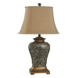 Magonia 28.5 in. Brown Table Lamp with Taupe with trim Fabric Shade