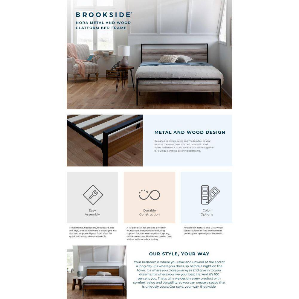 Modern Rustic King Platform Bed with Wood Frame and Slats