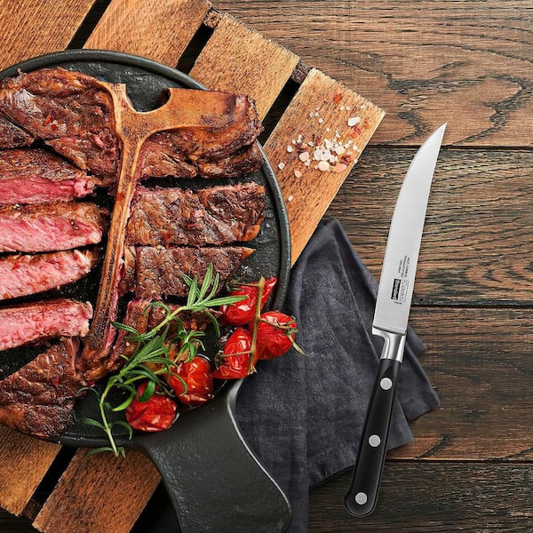 Cooks Standard Steak Knives Set 6-Piece, High Carbon Stainless Steel Classic Sharp Kitchen Steak Knife, Ergonomic Handle,Black