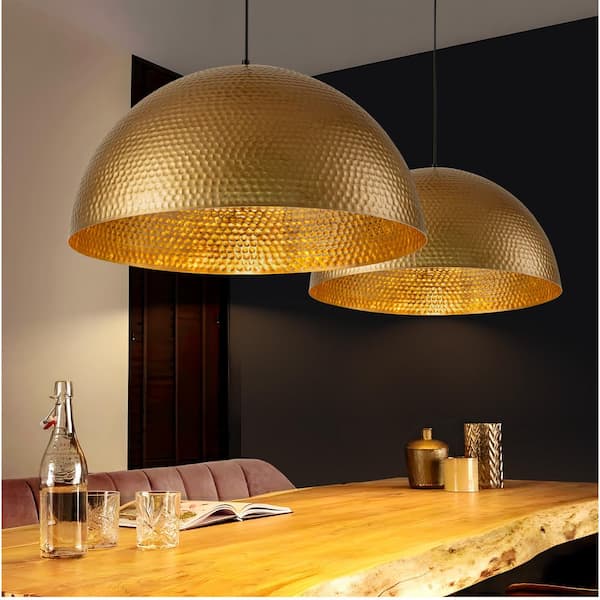 1 Light Industrial Farmhouse Oversized Pendant Gold Leaf Hammered Semi sphere Dome Pendant Light for Kitchen Island 23.6 in