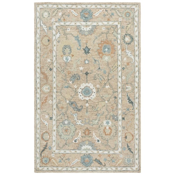 Metro 6 ft. x 9 ft. Beige/Rust Geometric Ornate Border Area Rug