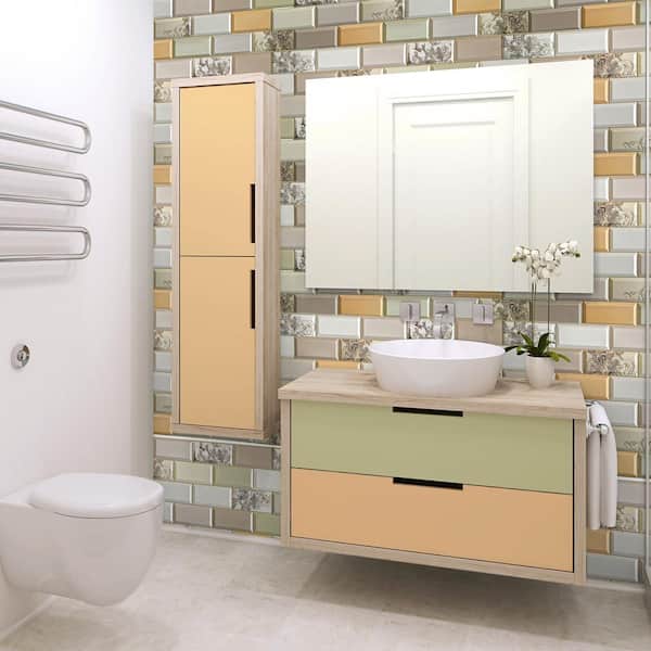3D Falkirk Retro 10/1000 in. x 38 in. x 19 in. White Beige Green Orange Faux Bricks Flowers PVC Wall Panel