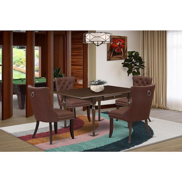 East West Furniture 5-Piece Mahogany Finish Solid Wood Top - Rectangular Upholstered Dining Room Set with Dropleaf (Seats-4)