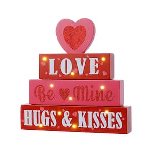 11.25 in. H Lighted Valentine's Wooden Block Table Sign