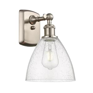 Bristol Glass 1-Light Brushed Satin Nickel Seedy Wall Sconce with Seedy Glass Shade
