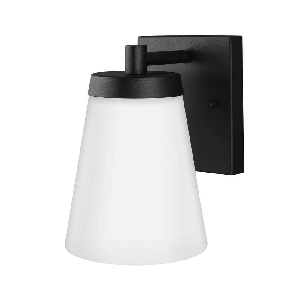 Renville Modern Black Outdoor Wall Sconce with Satin Etched Glass