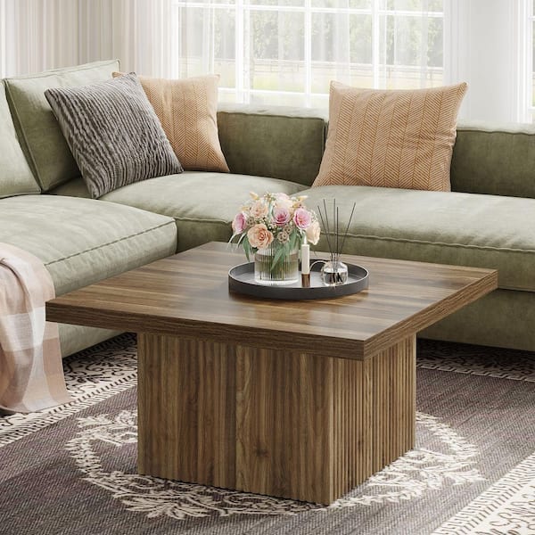 BYBLIGHT Allan 31 in. Brown Square Wood Coffee Table with All Wooden Design