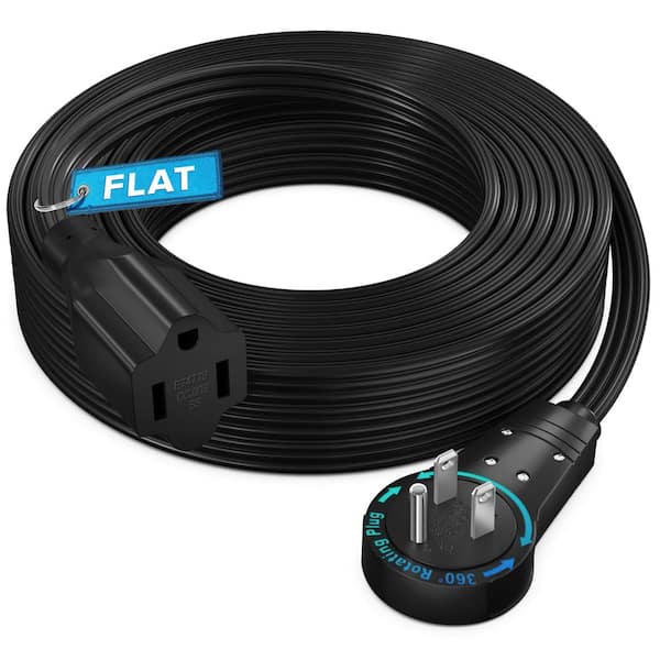 25 ft. 16/3 Light Duty Indoor Extension Cord with 360° Rotating Flat Plug Flat Wire, 13Amps, Black