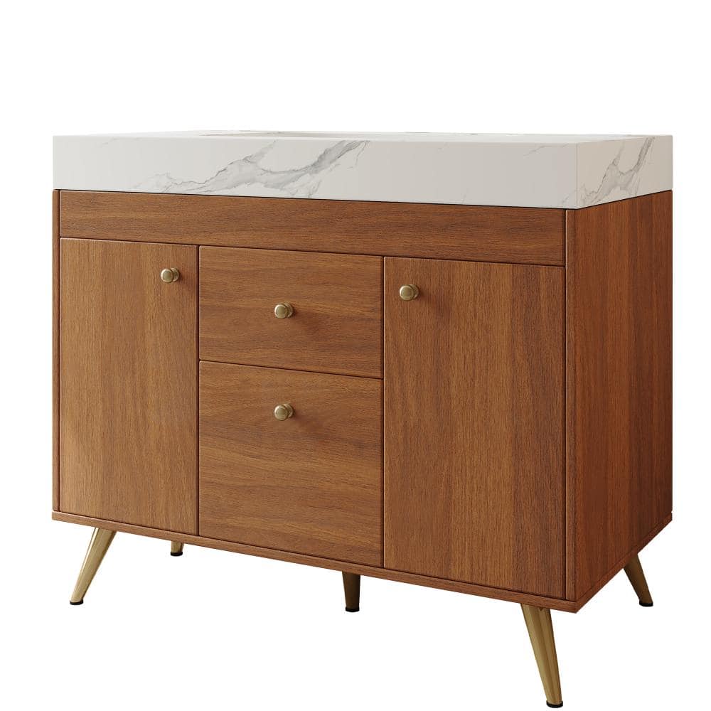 36 in. W x 18 in. D x 34 in. H Freestanding Bath Vanity in Walnut with White Sintered Stone Top
