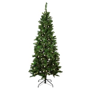 7 ft. Pre-Lit Single Plug Slim Mixed Long Needle Pine Artificial Christmas Tree Multi-Function LED Lights