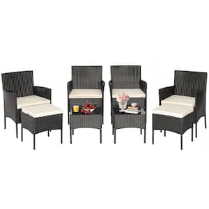 8-Pieces Patio Rattan Furniture Set Sofas Ottomans Cushioned Table Free Combination in White