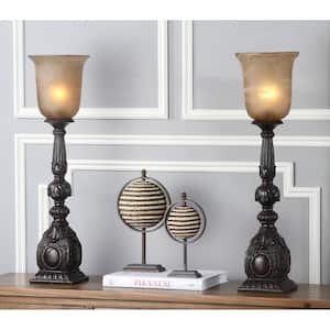 Dion Artifact 27.5 in. Oil-Rubbed Bronze Table Lamp with Antique White Glass Shade (Set of 2)