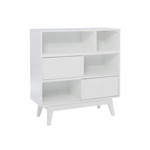 Wylee 38 in. Tall White wood 3 Shelf Horizontal Bookcase with 2 Sliding Doors