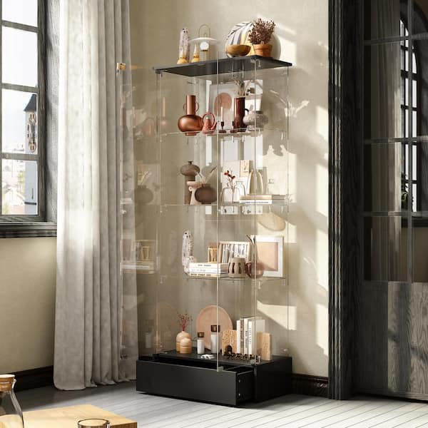Homsee Glass 70.9 in. H Accent Storage Cabinet Display Curio Case
