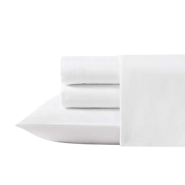 Laura Ashley LA Solid 4-Piece White Cotton Queen Sheet Set ...