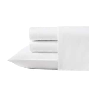 LA Solid 4-Piece White Cotton King Sheet Set