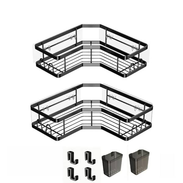 Stainless Steel Corner Shower Caddy with Adhesive, Hooks and Toothpaste Holder for Bathroom and Kitchen (2-Pack)
