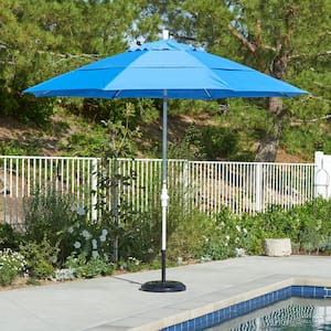 11 ft. Bronze Aluminum Pole Market Fiberglass Ribs Collar Tilt Crank Lift Outdoor Patio Umbrella in Jockey Red Sunbrella