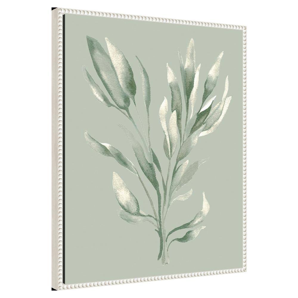 Tonal Green Ferns Beaded Framed Canvas Wall Art