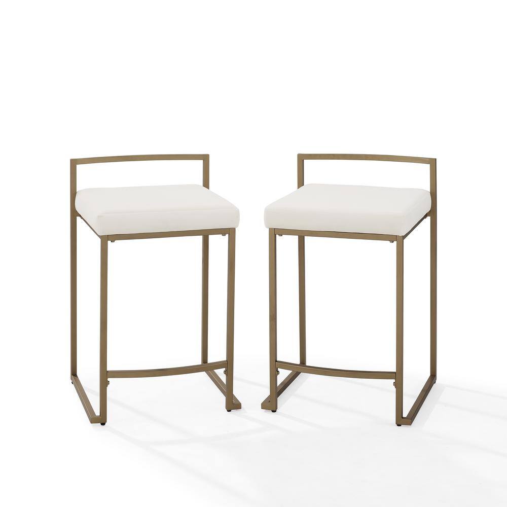 Elegant Creme Velvet and Gold Metal Counter Height Barstools, Set of 2