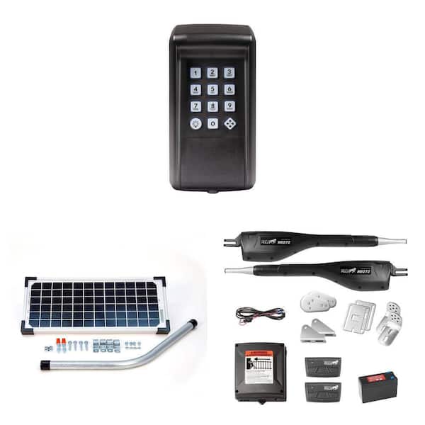 Light Duty Dual Swing Gate Opener Kit with Keypad, 10-Watt Solar Panel, Battery and 2 Remotes