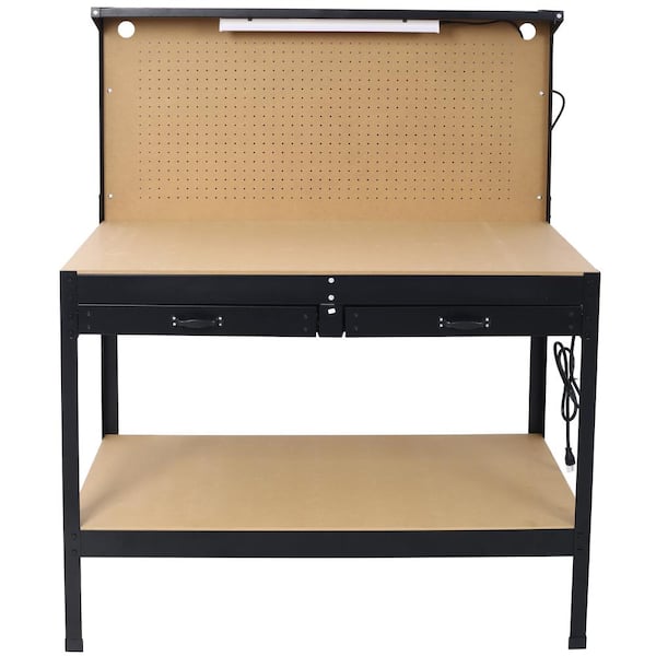 23.6 in. D x 59 in. H Steel Workbench Tool Storage Work Bench Workshop Tools Table Drawer and Peg Board, Black