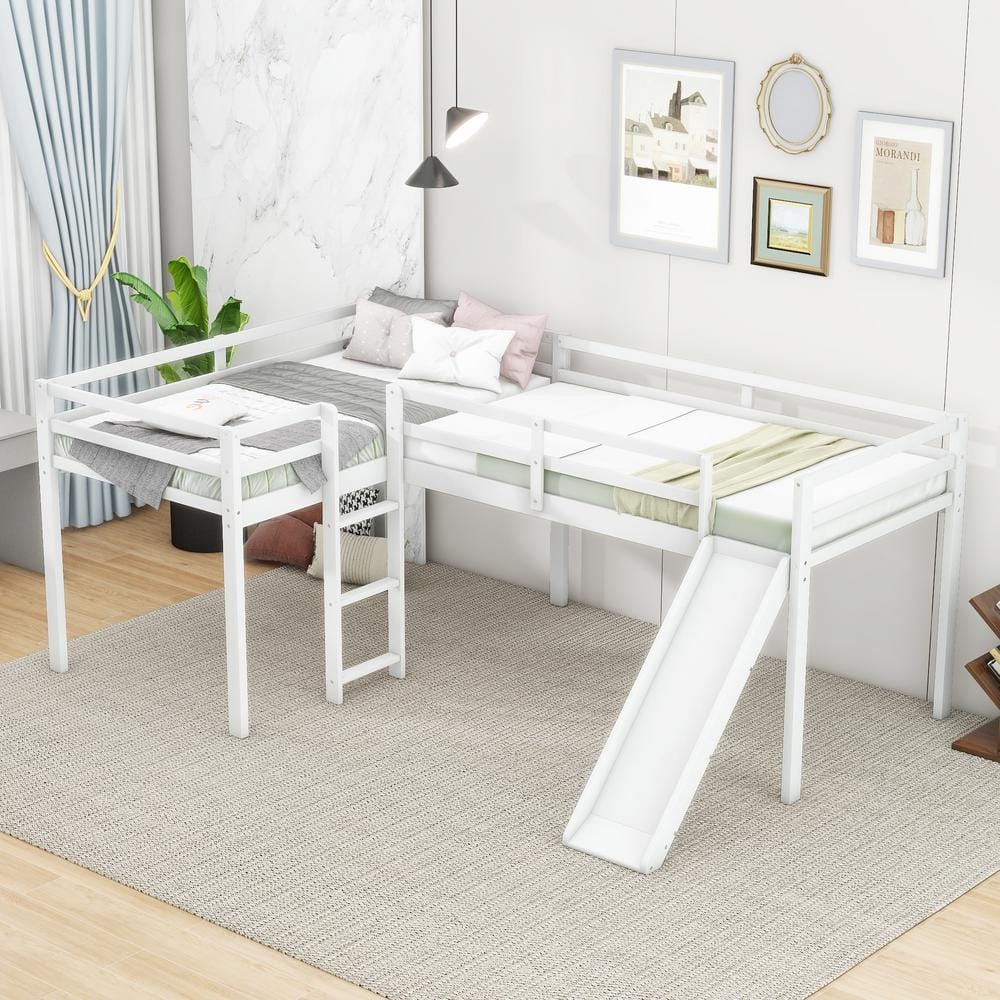 Harper & Bright Designs White L-Shaped Twin Size Wood Loft Bed
