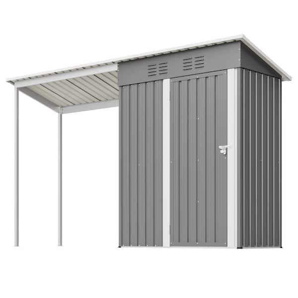 5x3FT Patio Galvanized Steel Shed & Gazebo Combo, All-Weather 2-in-1 Garden Shed for Tool Storage