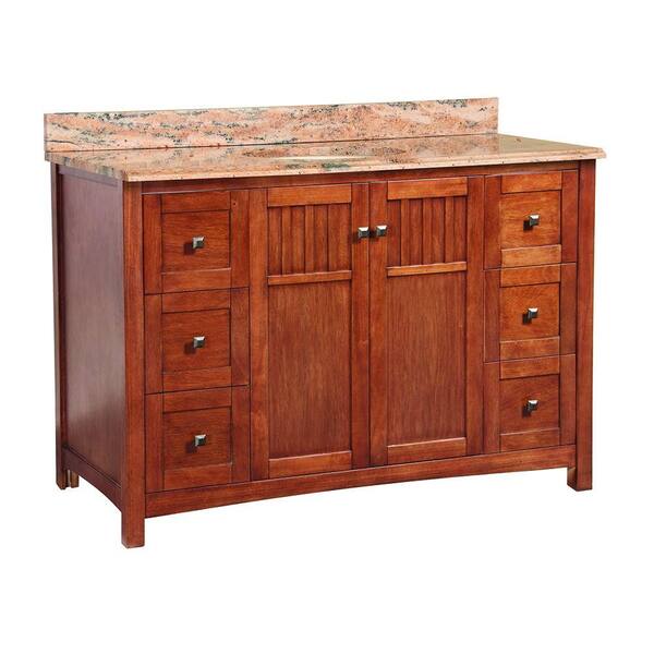 Home Decorators Collection Knoxville 49 in. x 22 in. D Vanity in Nutmeg with Vanity Top and Stone Effects in Bordeaux